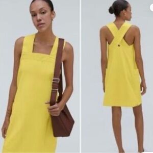 Everlane cross back apron mini dress -Yellow Twill Sleeveless Dress